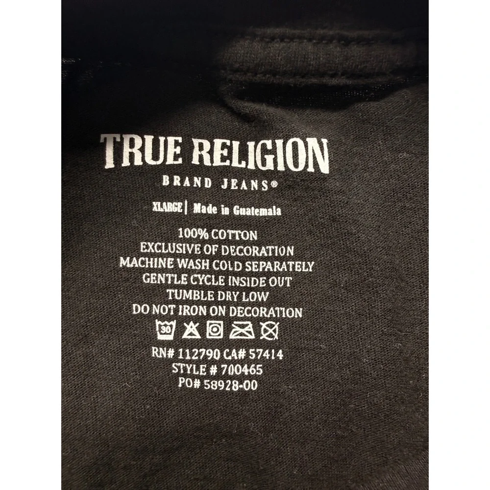 True Religion Mens Black Buddha Guitar Graphic T-Shirt XL 700465 Cotton